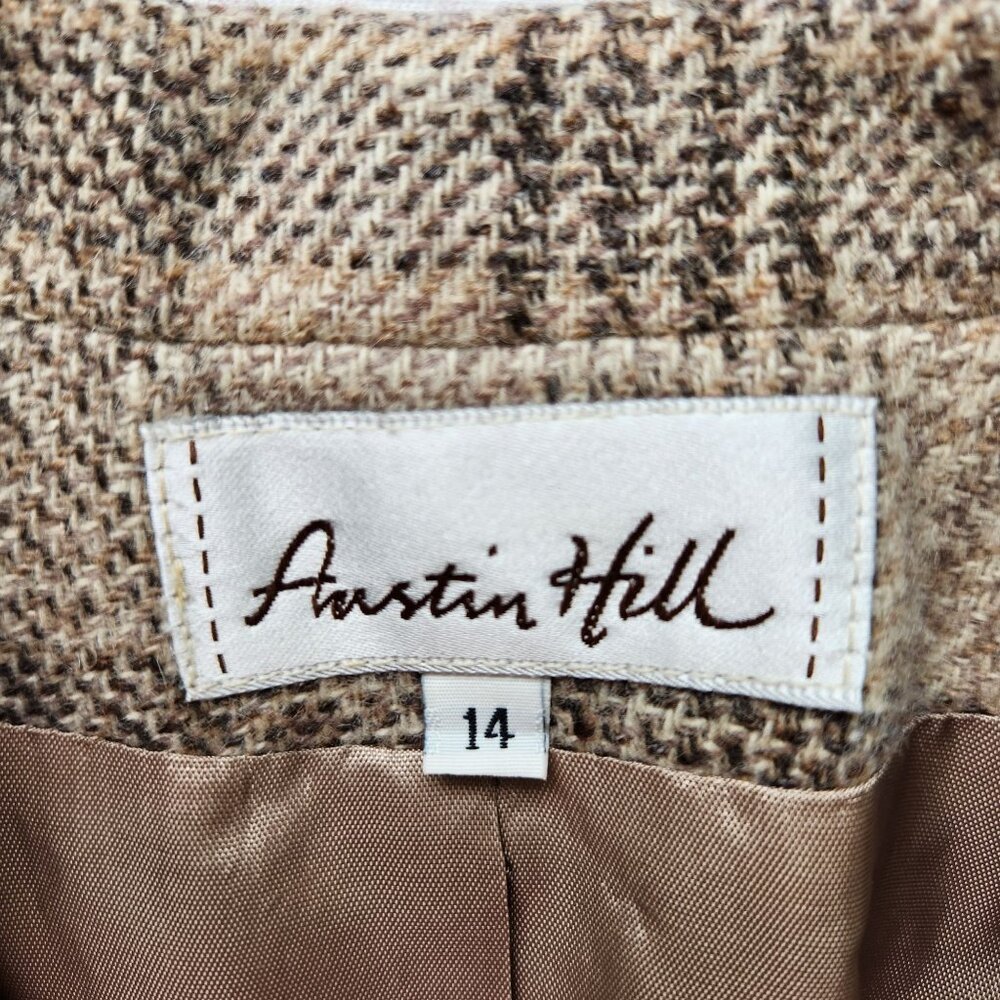 Austin Hill Beige Brown Plaid 100% Wool Blazer Jacket Preppy Winter Work Office - Picture 4 of 12